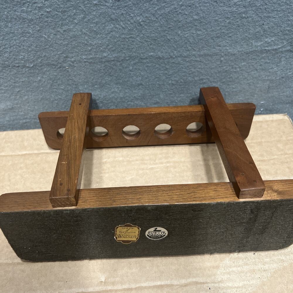 Vintage Duk-IT 6 Pipe Genuine Walnut Wood Stand Rest 10.5" - Picture 7 of 12